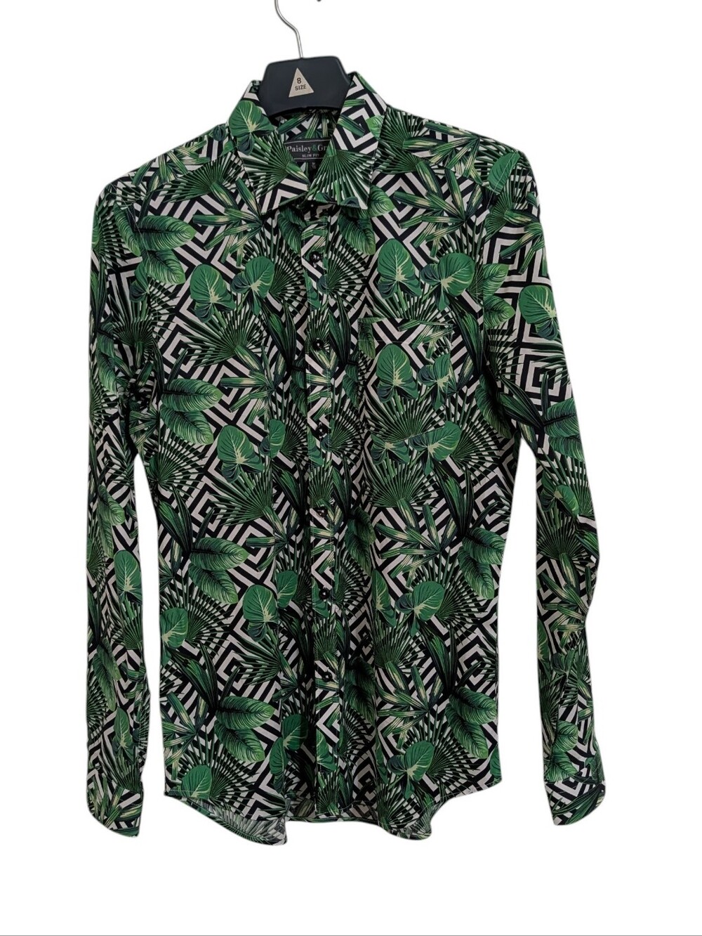 NWT Paisley & Gray Tropical Leaf Button-Down Shirt Black Green White Men's M 16
